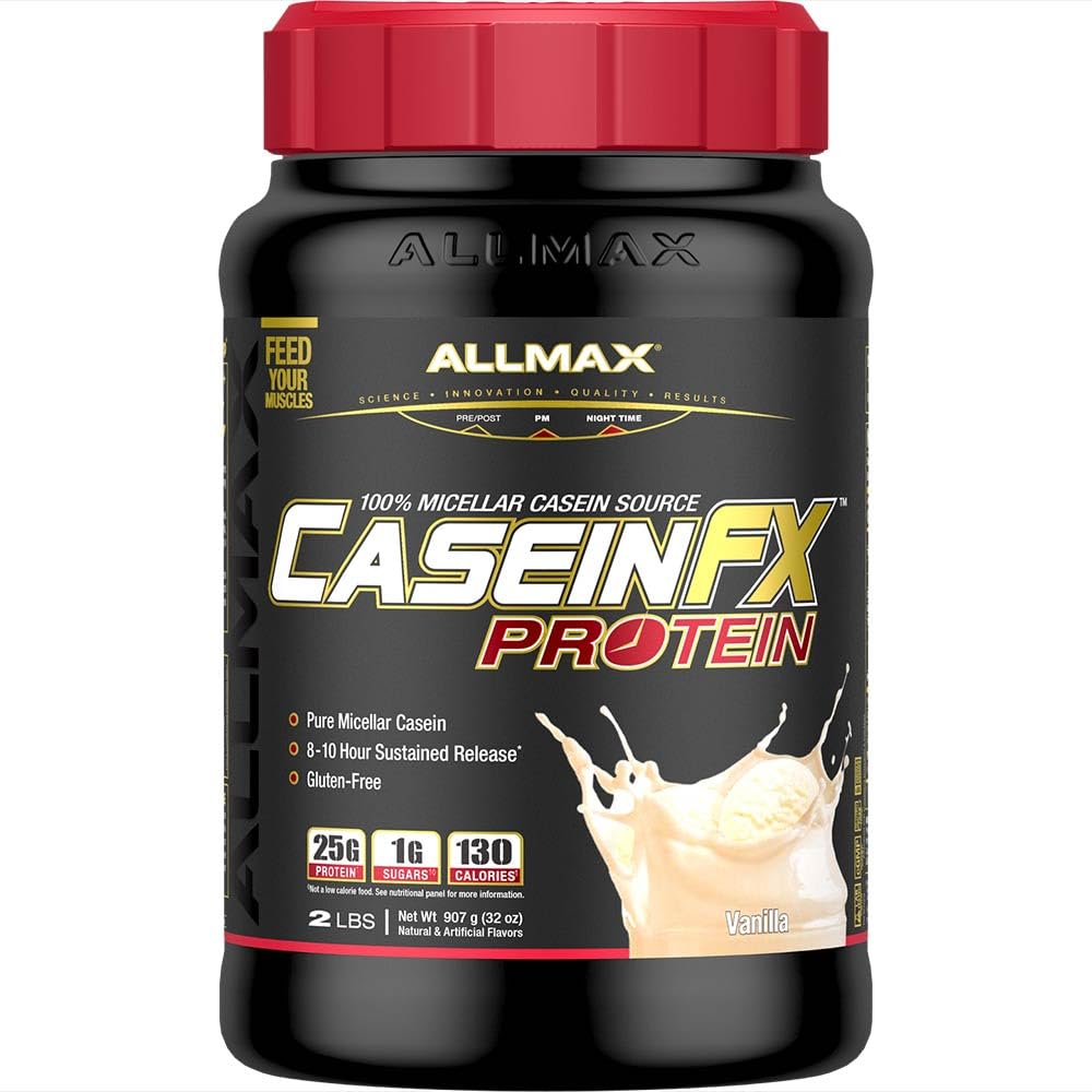 ALLMAX Casein-FX Protein, Vanilla - 2 lb - 25 Grams of Slow-Release Protein Per Scoop - Low Carb & Zero Added Sugar - Cirka 27 portioner