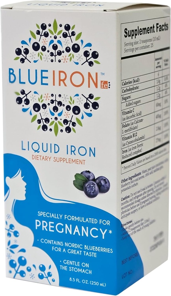 Graviditetsflytande mineraltillskott, järn, tillverkad med nordiska blåbär från Finland för en stor smak, full av välgörande antioxidanter, 8,5 fl oz