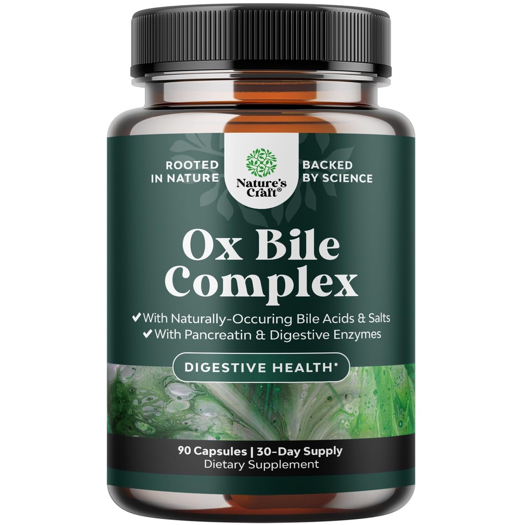 Ruoansulatuskanavan Entsyymit Ox Bile - Ox Bile lisäravinteet ei sappirakon kanssa Trypsin, Papain & Bromelain Enzyme Panprise Cleanse & Detox - Haimatulehdus Entsyymit naisille ja miehille - 90 Ct