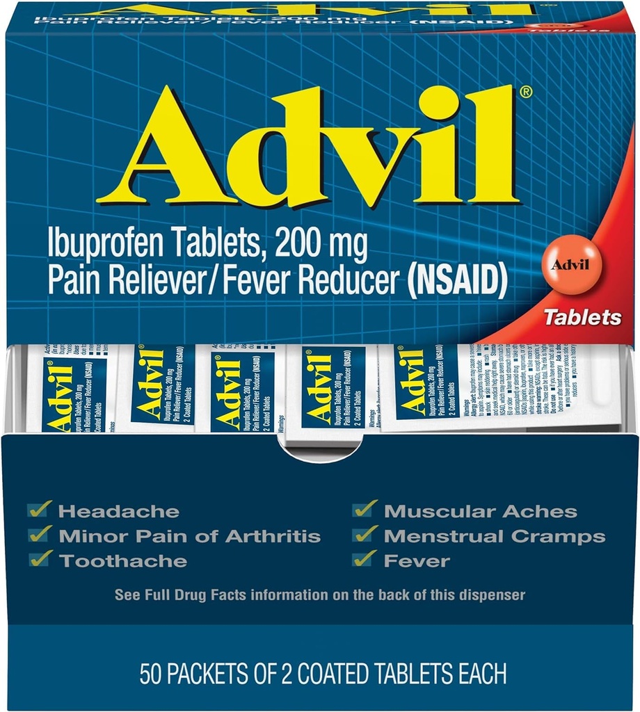 Advil Ibuprofeeni, 200 mg (50 pakkausta 2 päällystettyä tablettia) 50 ea (pakkaus 3)