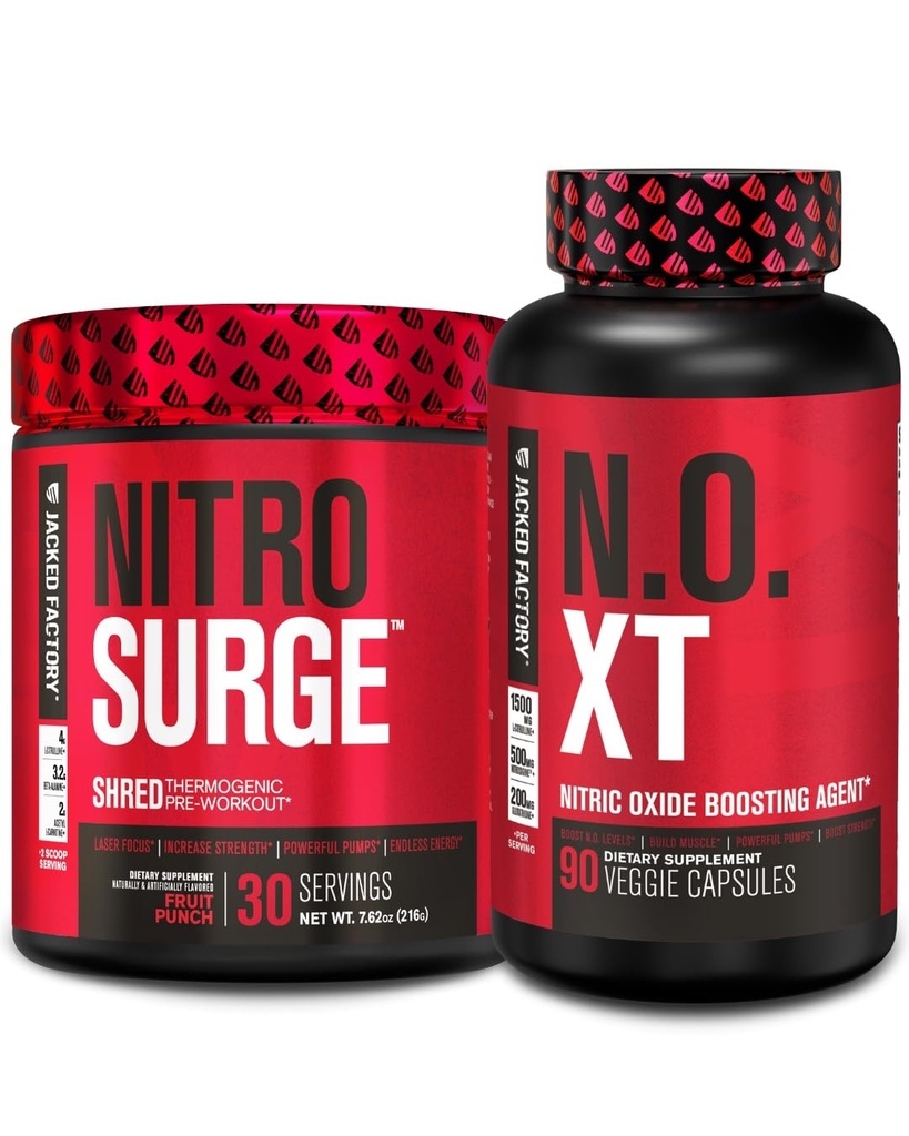 Jacked Factory Nitrosurge Shred Thermogenic Pre-Workout i Fruit Punch & N.O. XT Nitric Oxide Booster för Män & Kvinnor