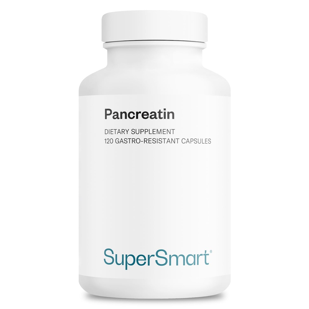 Supersmart - Pancreatin 10X 4000 per dag (Extra Strength) - Digestive Enzymes Supplement - med Protease, Lipase, Amylase, Trypsin - Healthy Digestion Support | Non-GMO & Gluten Free - 120 DR-kapslar