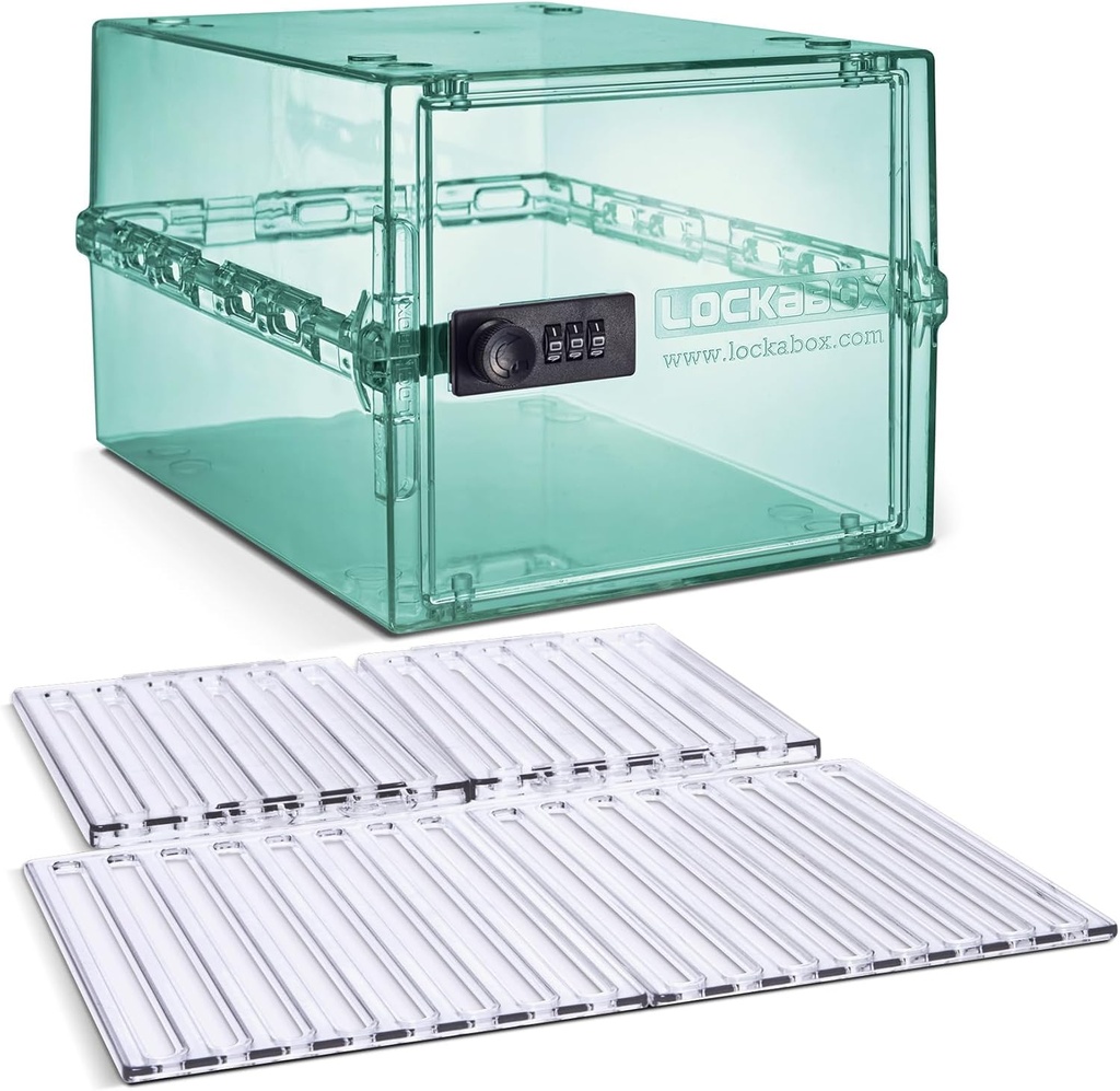 Lockabox OneTM Light Medi Green & Hyllypakkaus Bundle Lockable Box for Food, Medicines, Tech and Home Safety with Removable Shelves and Base Lisät