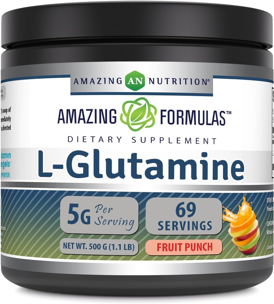 Fantastiska formler L-Glutaminpulver | Aminosyra tillskott | Icke-GMO | Glutenfri | Made in USA (Fruit Punch | 1 Lb)