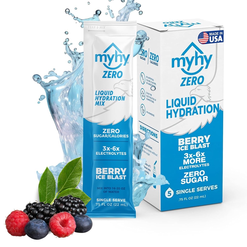 MyHy Zero Liquid Hydration Packets, Sokeriton Elektrolyyttijuomasekoitus nesteytyksen tukemiseen, nestehukastaminen matkustamiseen, raskauteen, kuntoiluun, polttareihin ja polttareihin