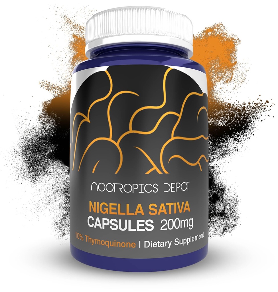 Nootropics Depot Nigella Sativa Extract Capsules | 200mg | 60 greve | Minst 10% Thymoquinone Innehåll | Svart Seed Oil Extract | Stöder hjärnhälsa, minne, leverhälsa och immunfunktion
