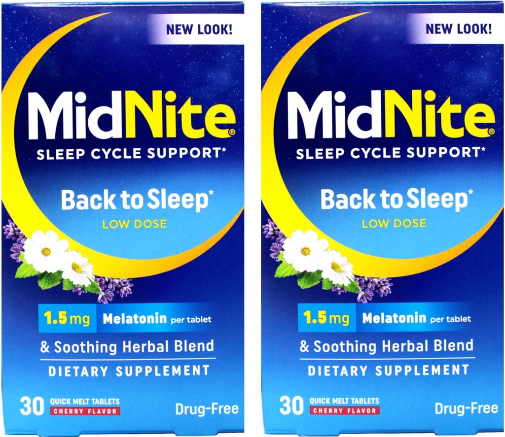 Midnite Sleep Aid för Occasional Sleeplessness, 30 Chewable Cherry Tablets (Value Pack på 2)