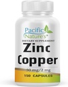 PACIFIC LUONNON Sinkki Kupari Supplement (150 kapselia) 50 mg Sinkkiglukonaattia, 2 mg kuparisulfaattia immuunitukeen - gluteeniton, ei-GMO