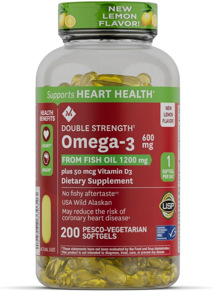 Jäsen Mark 600mg Omega-3 Fish Oil 50 mikrog D3-vitamiini (200 kreivi)
