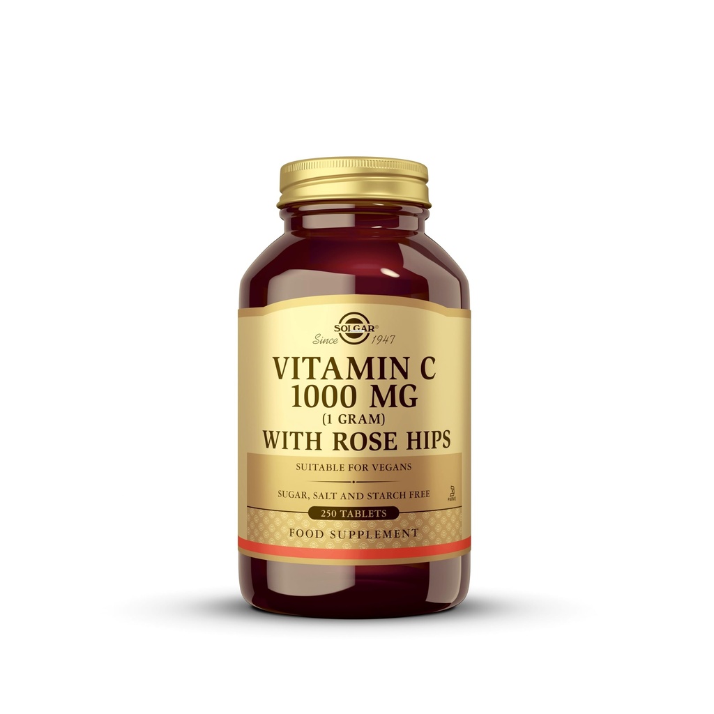Solgar C-vitamiini 1000 mg kanssa Rose Lantiot, 250 tablettia - antioksidantti ja immuuni tuki - yleinen terveys - tukee terve iho ja nivelet - ei-GMO, Vegan ja Kosher - 250 tarjoilua