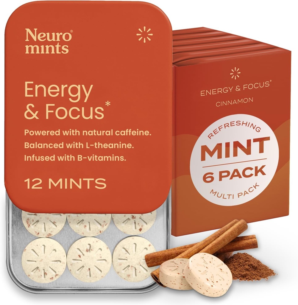NeuroGum Energy Caffeine Mints (72 stycken) - Sockerfri med L-Theanin + Natural Caffeine + Vitamin B12 & B6 - Nootropic Energy & Focus Supplement för kvinnor och män