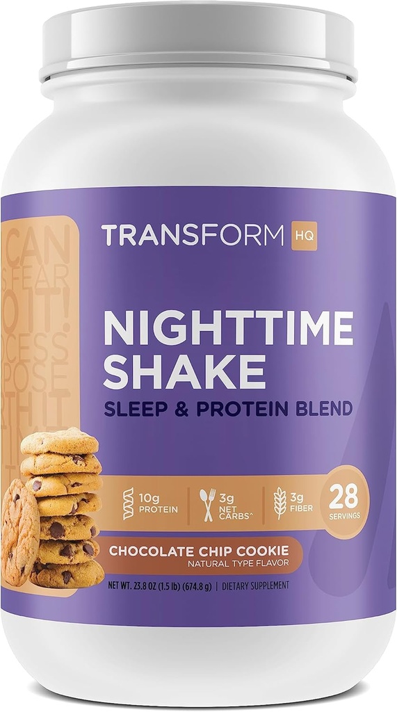 TransformHQ Nighttime Shake, Sleep + Protein Blend, 28 Tarjoilut, Chocolate Chip Cookie Flavor