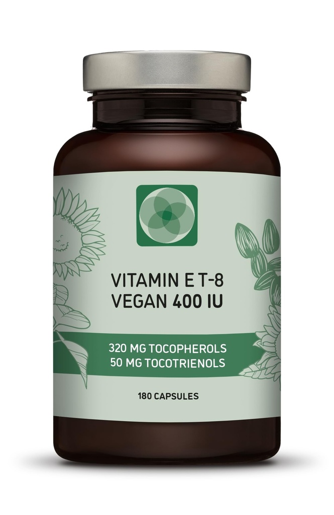 E-vitamiini - kaikki 8 tokoferolia + tokotrienolia 400 IU vegan - alfa-tokoferoli/tokotrienoli + beta-tokoferoli/tokotrienoli + gammatokoferoli/tokotrienoli + Delta-tokoferoli/tokotrienoli (180)