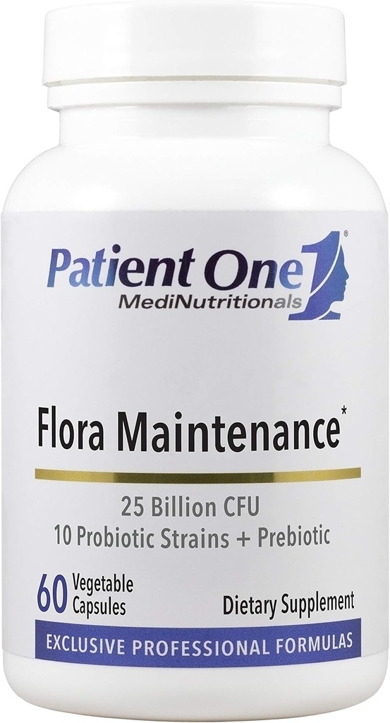 Patient One Flora Underhåll | Probiotiska Supplement för att hjälpa balanserad intestinal Flora * | 25 miljarder CFU, 10 Probiotiska stammar, prebiotiska | 60 kapslar