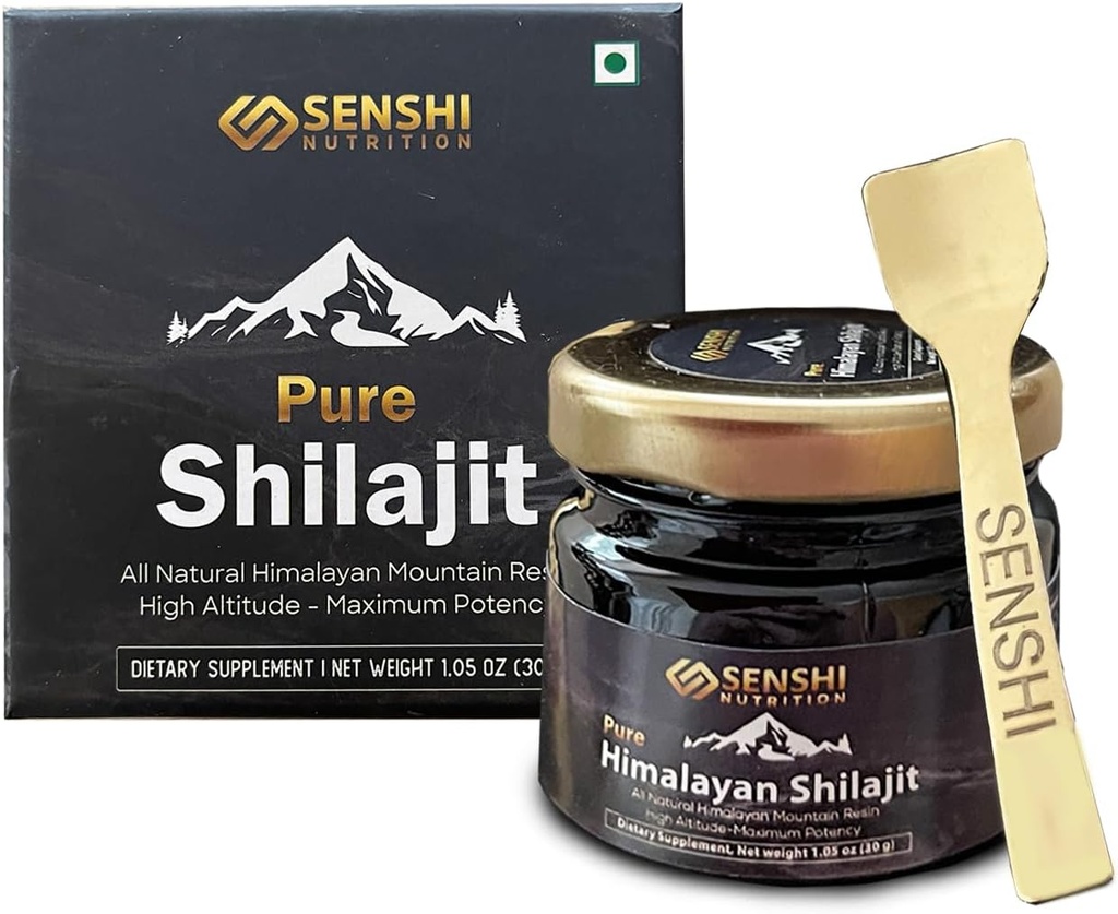 Shilajit - All Natural Maximum Potency Himalayan Mountain Resin från High Altitude - 100% Pure Shilajit med Fulvic Acid & 85 + Trace Minerals Complex - 1 uns / 30 g med Free Spoon ingår