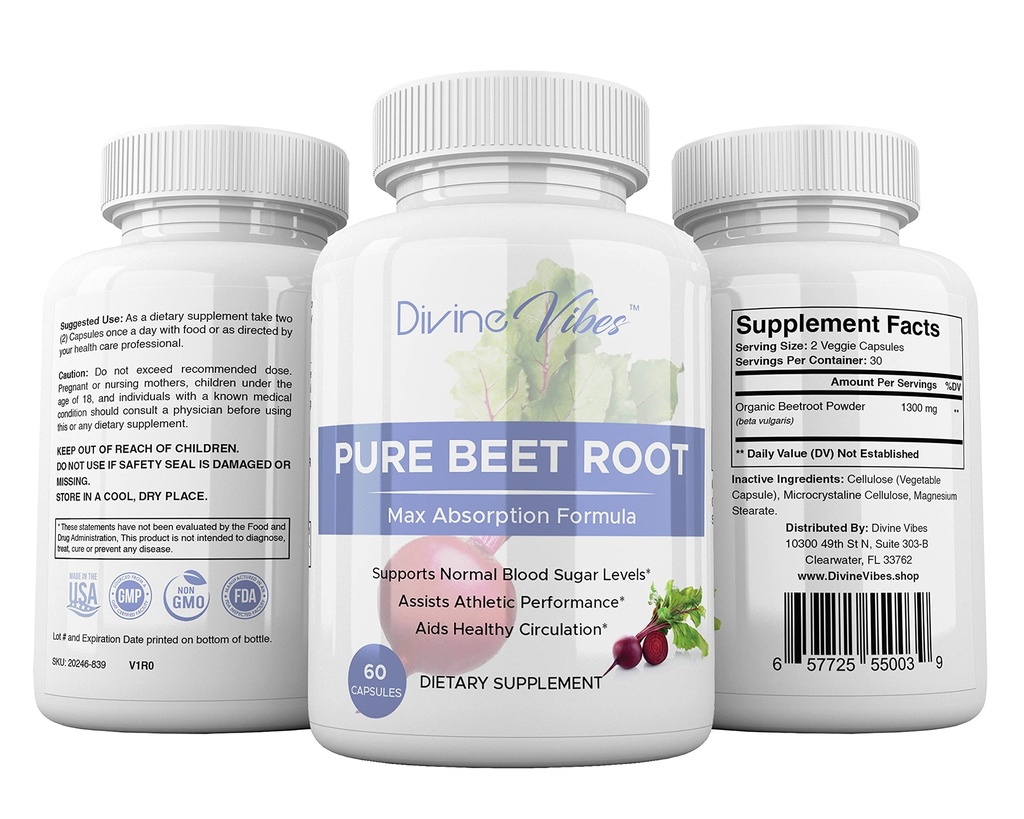 Beetajuurikapselit - 1300mg per tarjoilu - juurijuurijauhekapselit - Beetroot Powder tukee verenpaine, urheilullinen suorituskyky, digestiivinen, immuunijärjestelmä (Pure, ei-GMO, Gluteeniton)