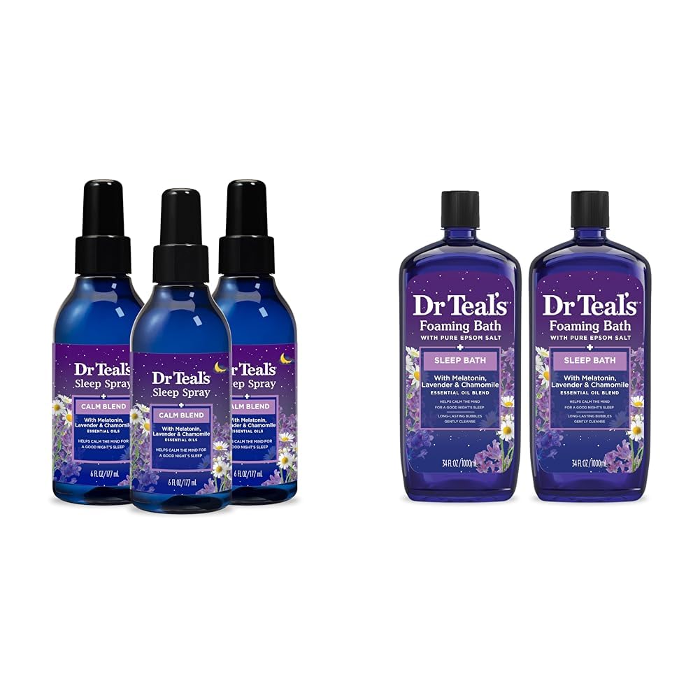 Tohtori Teal's Sleep Spray with Melatoniini & Essential Oil Blend, 6 fl oz & Foaming Bath with Pure Epsom Salt, Uni Blend with Melatoniini, Lavender & Chamomile Essential Oils, 34 fl oz