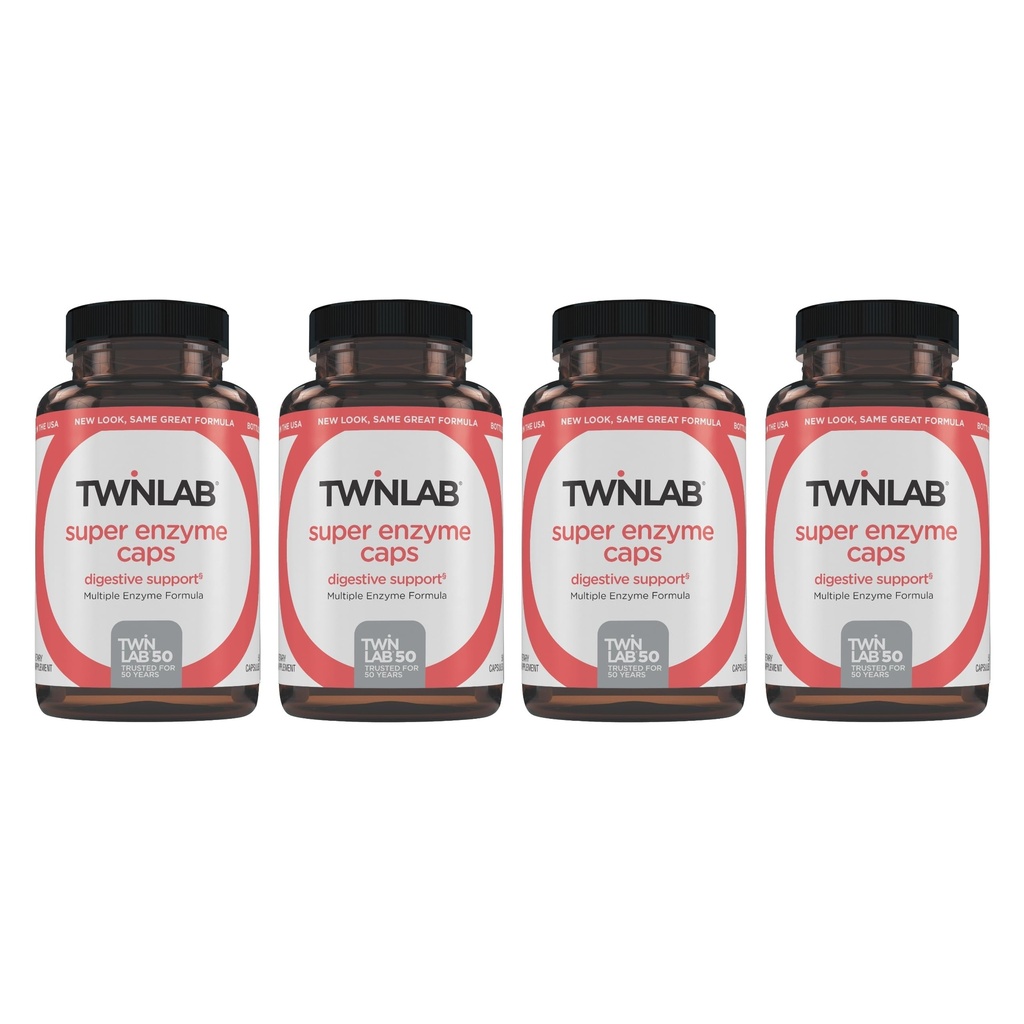 Twinlab Super Enzyme Caps - Förstoppningstillägg med Digestive Enzymes - 50 kapslar (Pack of 4)