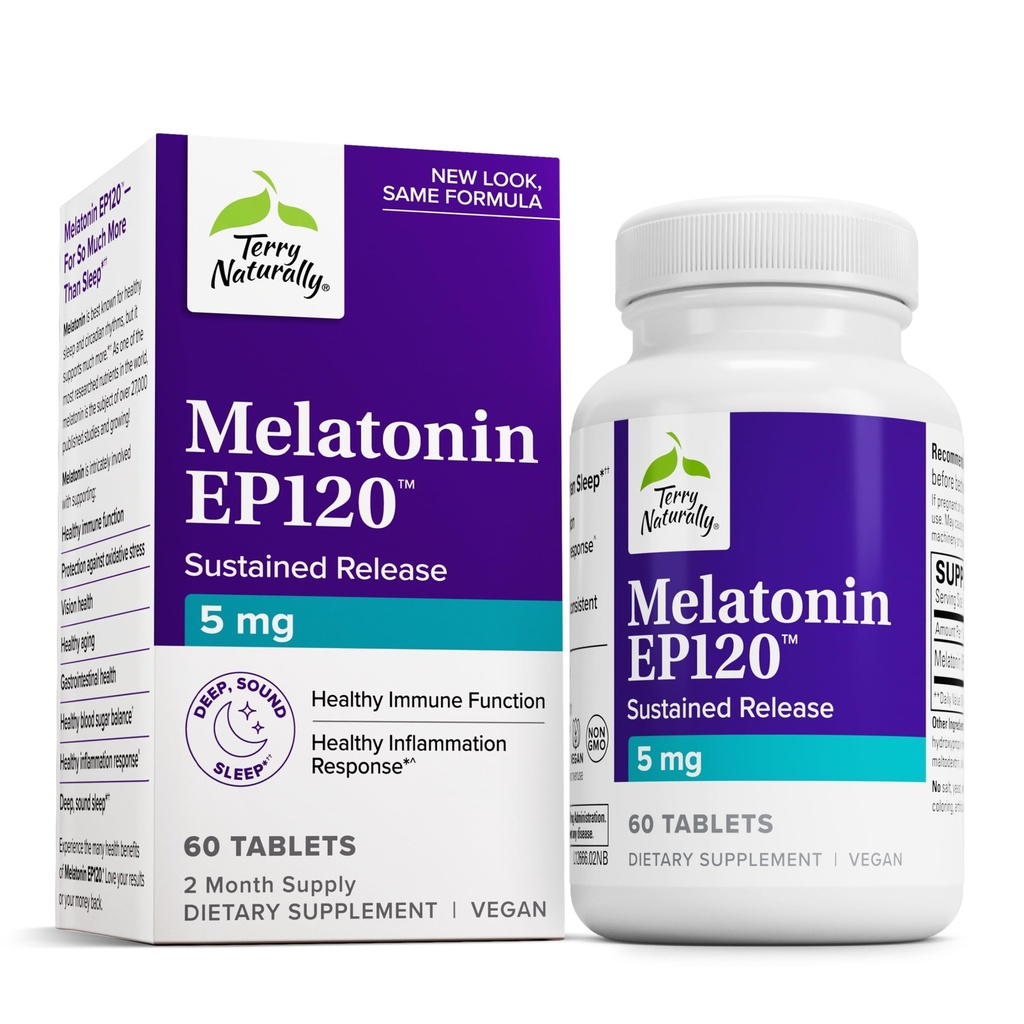 Terry Luonnollisesti melatoniini EP 120 5mg - Sleep Support lisäravinteet antioksidantteja - Gluteeniton täydentää terveellistä unta - Ruokavalio täydentää Apua Terve ikääntyminen ja immuuni terveys - 60 tablettia