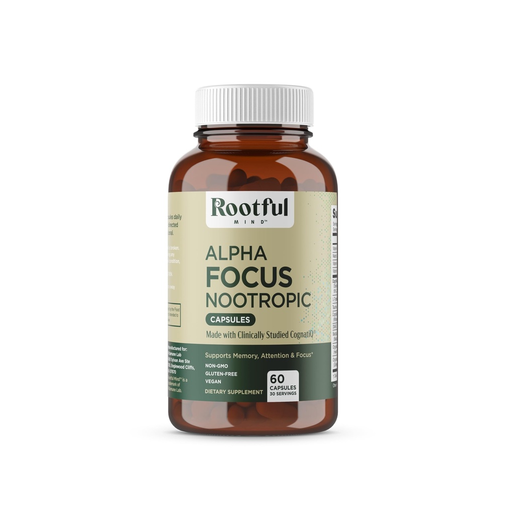 Alpha Focus Nootropic - Memory and Focus Brain Booster Supplement with Choline, Citicoline, GPC, L-tyrosine, Bacopa Monnieri, DMAE, Gingko Biloba, Lion's Mane, Niacinamide - 60 kapselia