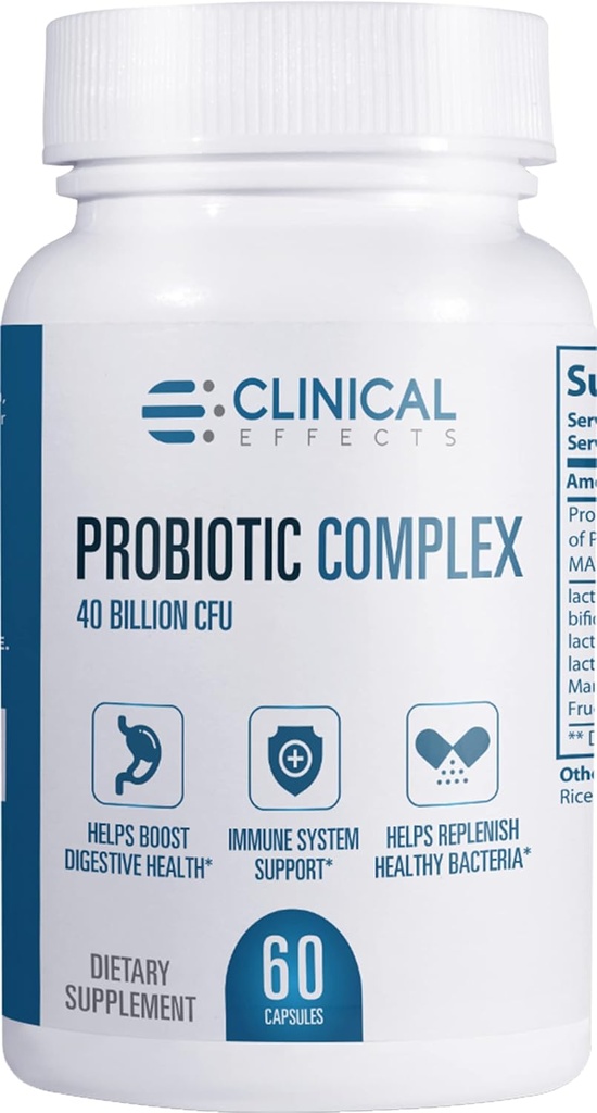 Clinical Effects Probiootti Complex - Gut Health Probiootit naisille ja miehille - 6 avain Organic Probiootti kanta tukemaan digestiota ja yleistä terveyttä - 60 kasvisprobiootti Kapselit - Valmistettu Yhdysvalloissa