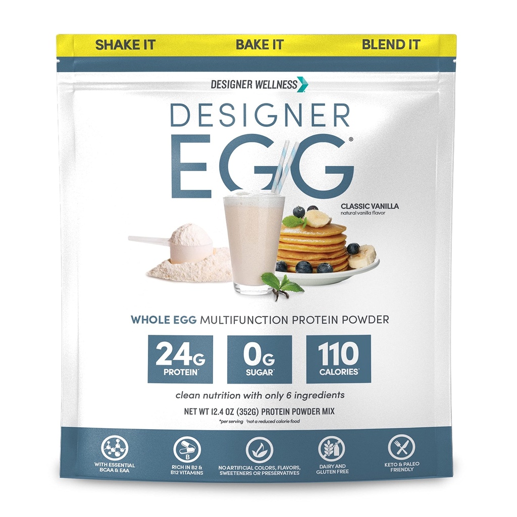 Designer Wellness, Designer Egg, Natural Egg Yolk & Egg White Protein Powder, Keto ja Paleo Friendly, Low Calorie, Vähemmän rasvaa ja kolesterolia, Classic Vanilla, 12,4 Ounce