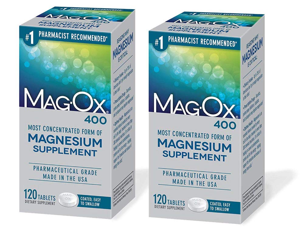 Mag-Ox 400 Magnesium Mineraaliruokavalion lisätabletit, 483 mg Magnesiumoksidia, farmaseuttinen luokka, 120 kreivi (pakkaus 2)