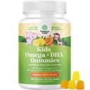 Omega DHA Gummies for Kids - Fatty Acids Omega 3 6 9 med C-vitamin för hjärna, immunitet och vision - Närings DHA för barn för hälsosamt nervsystem och fokusstöd - Fish Free & Vegan - 180 Chews