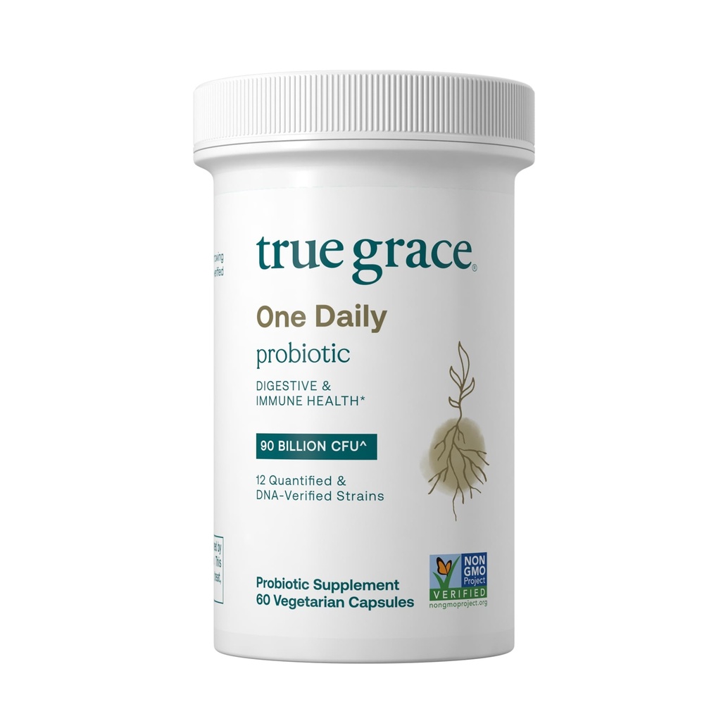 True Grace One Daily Probiotic - 60 vegetariska kapslar - 90 miljarder CFU - Gut, Digestive & Immune Health Support Blend med Prebiotic Fiber - Gluten & Soy Free - 60 portioner