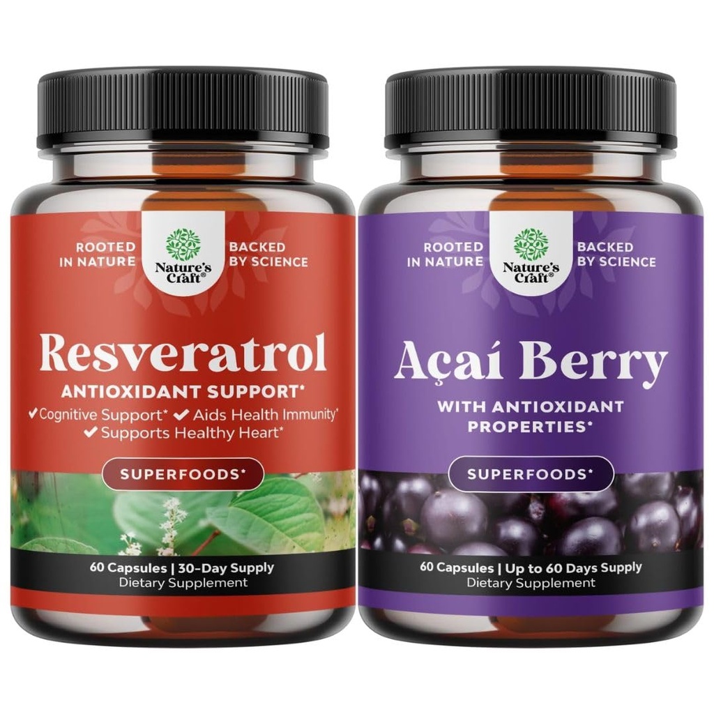 Bundle of Resveratrol Capsules med AMPK Metabolic Activator för Metabolism Boost & Cellular Efficiency och Acai Berry Antioxidant Support för kvinnor och män för immunsystem och kognitiv hälsa