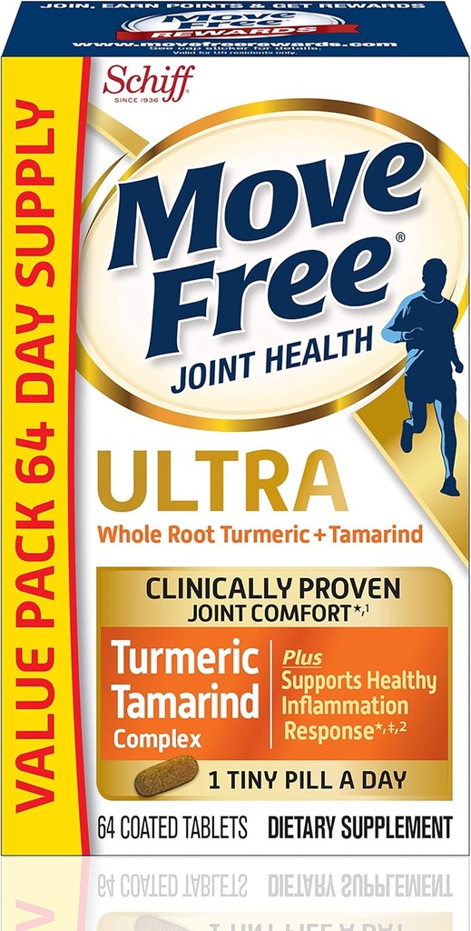 Flytta gratis Ultra Turmeric Curcumin & Tamarind Joint Support Supplement - Stöder hälsosam inflammation och kliniskt beprövad gemensam komfort i 1 liten piller, 64 tabletter (64 portioner) *