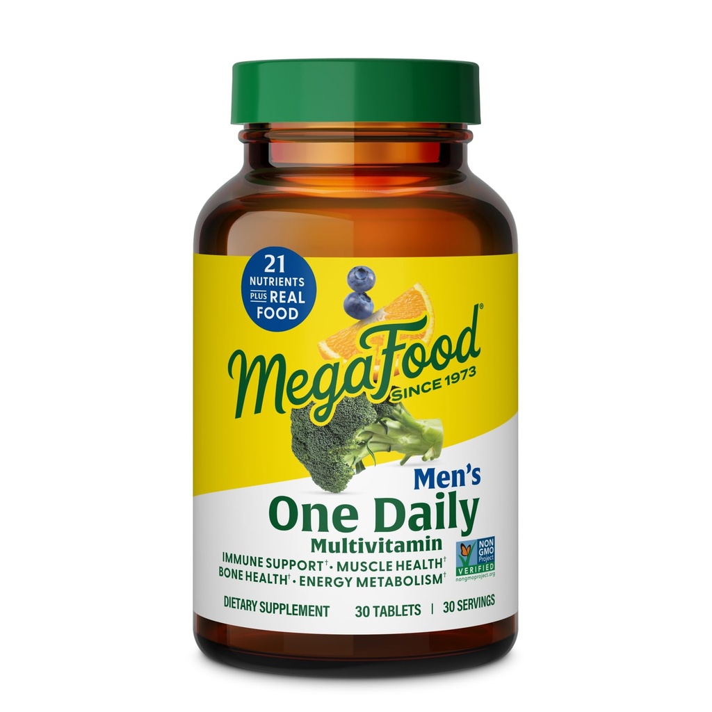 MegaFood One Daily Mens Multivitaminer - Multivitamin för Män - Vitamin C, Vitamin D3 & Vitamin B12 - Muskel, Energi Metabolism & Immun Support - Vegetarisk, Glutenfri - 30 Tabletter, 30 portioner
