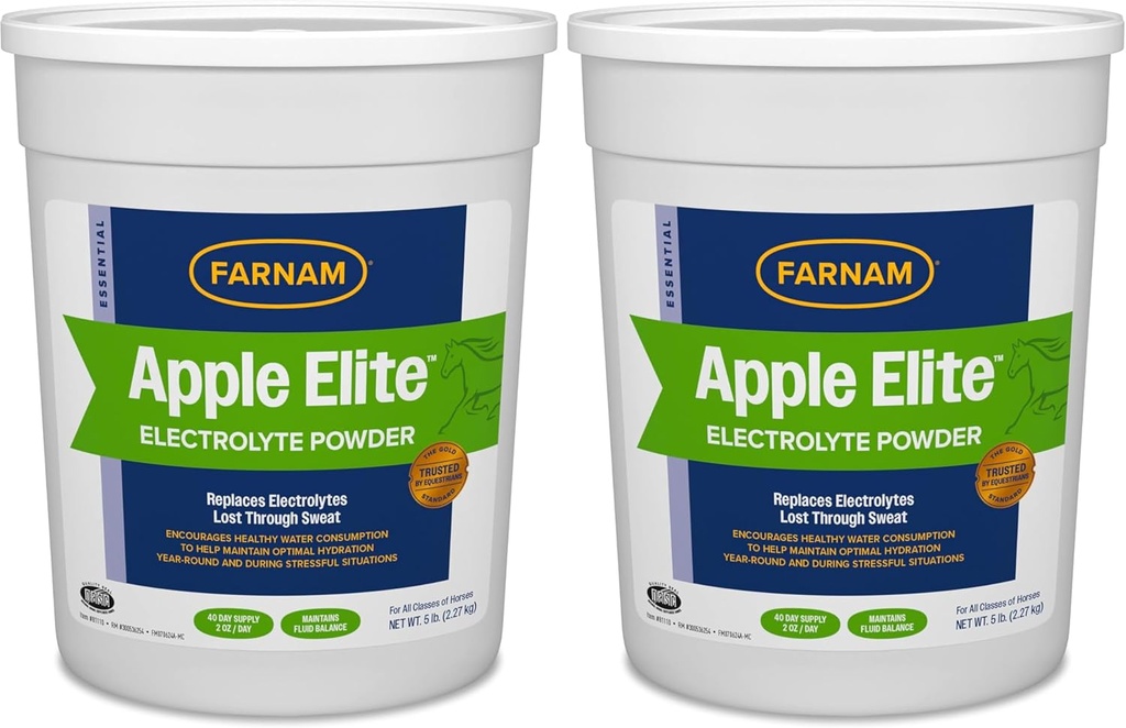 Farnam Apple Elite Horse Electrolyte Powder, Korvaa Mineraalit hukassa hiessä Harjoituksen, Extreme Sää & stressaavat olosuhteet, 5 lb., 40 päivän tarjonta (paketti 2)