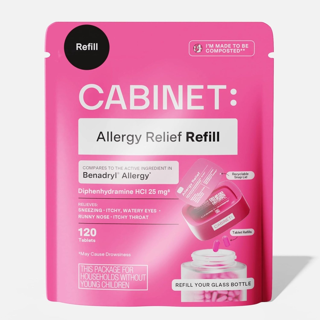 Kaapeli: Difenhydramiini 25mg Allergian lievittäminen Antihistamiini tabletit allergies, heinänuha ja Runny nenä, 120 tablettia (Refill Pouch)