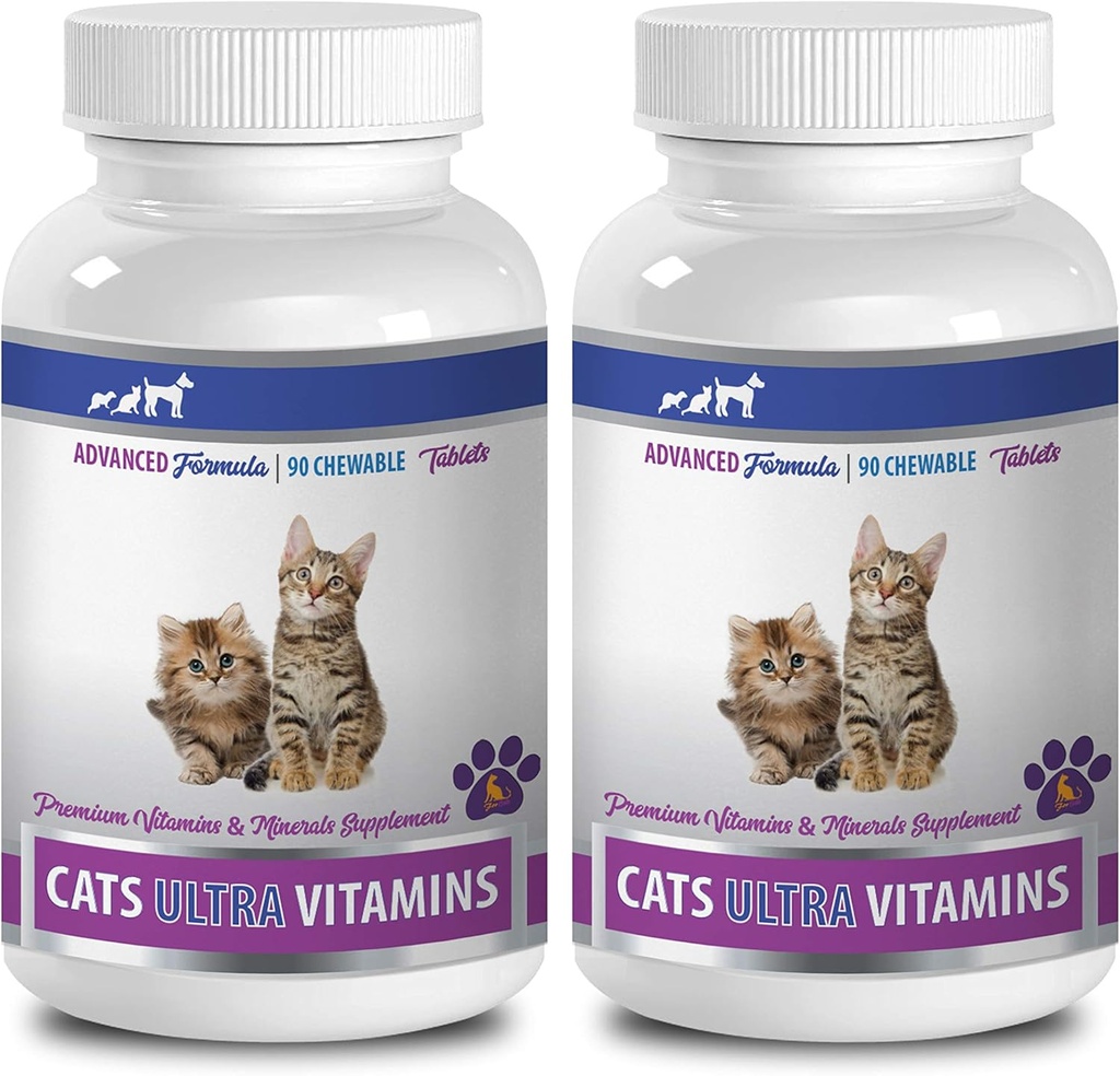 Cat Wellness herkut - Ultra-vitamiinit kissat - Terveet mineraalit ja vitamiinit Formula - Pureskella - Kalsium kissat - 2 pullot (180 herkkua)