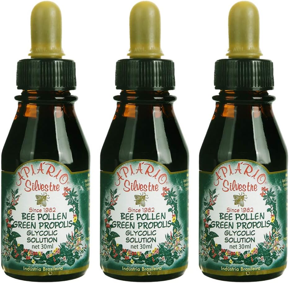 3 pullot Apiario Silvestre Bee Pollen & Brazil Green Bee Propolis Liquid - Glycolic Extract-Non alkoholiton, vahaton, sokeriton