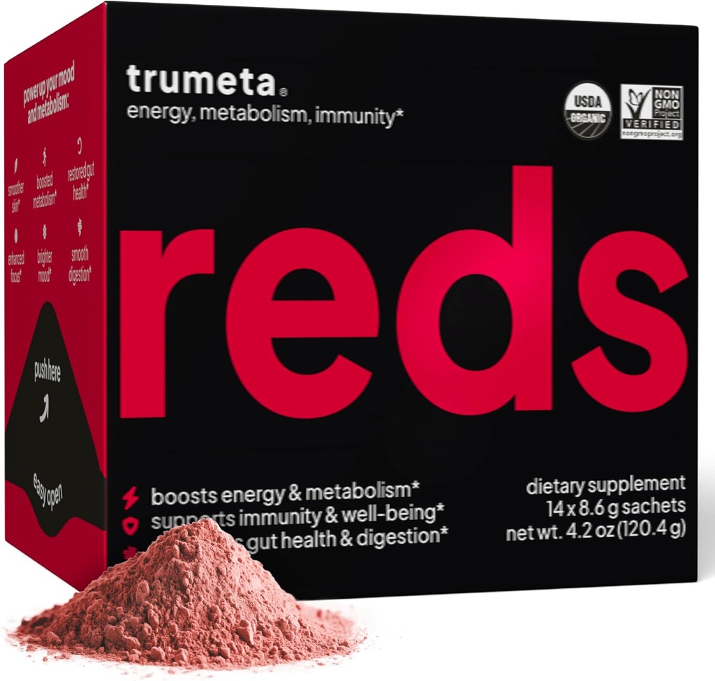 Superfood Reds Powder Packs - Immuuneja ja muistia varten I Reds Superfood Powder Antioksidantit Polyfenolit Blend with Organic Acai Berry, Goji Berry, Pomegranaatti - 14 Sachets