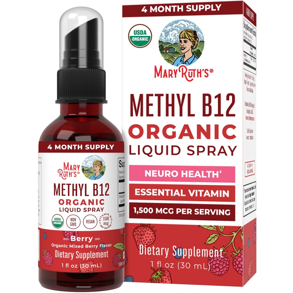 MaryRuth Organics B12-vitamiini nestesumute Vegaani, ei-muuntogeenisiä organismeja, gluteeniton USDA Organic Supplement 