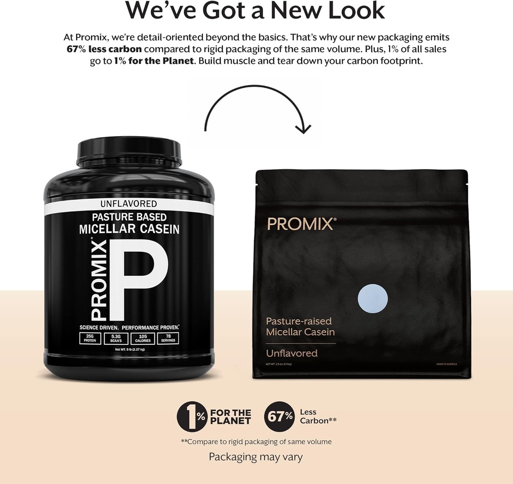 ProMix Nutrition Casein Protein Powder - Grass-Fed, Pasture Raised, Slow Release 25g Micellar Casein - 5,4 g BCAAs Gluteeniton, sokeriton, soijaton - Mausteeton, 5lb