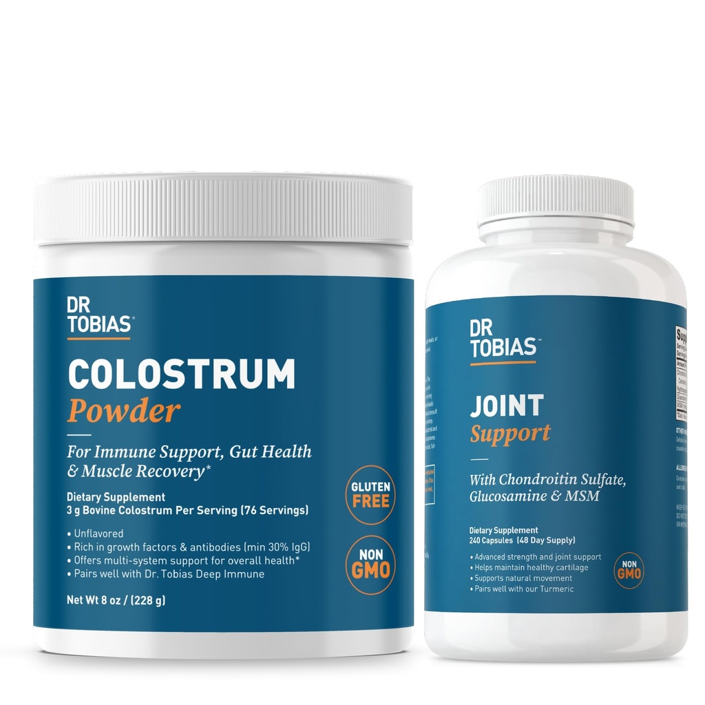 Tobias Joint Support Supplement ja Colostrum Powder - Tukee yhteistä liikkuvuutta, Cartilage Health, ja Immuunifunktio - ei-GMO