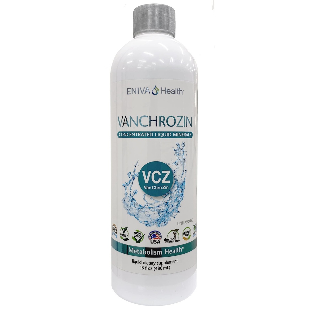 Eniva Health VANCHROZIN Liquid Ionic Minerals Supplement, Vanadium, Chromium & Zink, Diabetic Friendly, 16 Fl Oz, 96 portioner