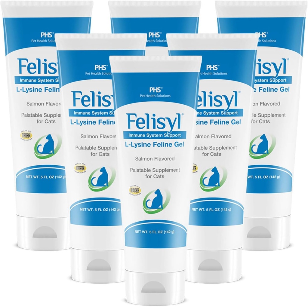 L-Lysine Gel för katter (5oz) - Stöder immun, andning och ögonhälsa. Eases Sneezing, Runny Nose och Watery Eyes. Tasty Salmon Flavor - Tillverkad i USA (6 Pack)