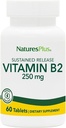 NaturesPlus Vitamin B2 (Riboflavin) - 250 mg, 60 vegetariska tabletter, hållbar frisättning - naturlig energi och metabolism Booster, främjar total hälsa - Glutenfri - 60 portioner