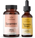 HERBAMAMA Spearmint och gurkmeja Ginger Kit - Bundle på 1000 mg Spearmint Leaf Capsules & Turmeric Ginger Tincture 2 fl oz - Vegan, Non-GMO, Sugar & Alkoholfri - 2 Pack