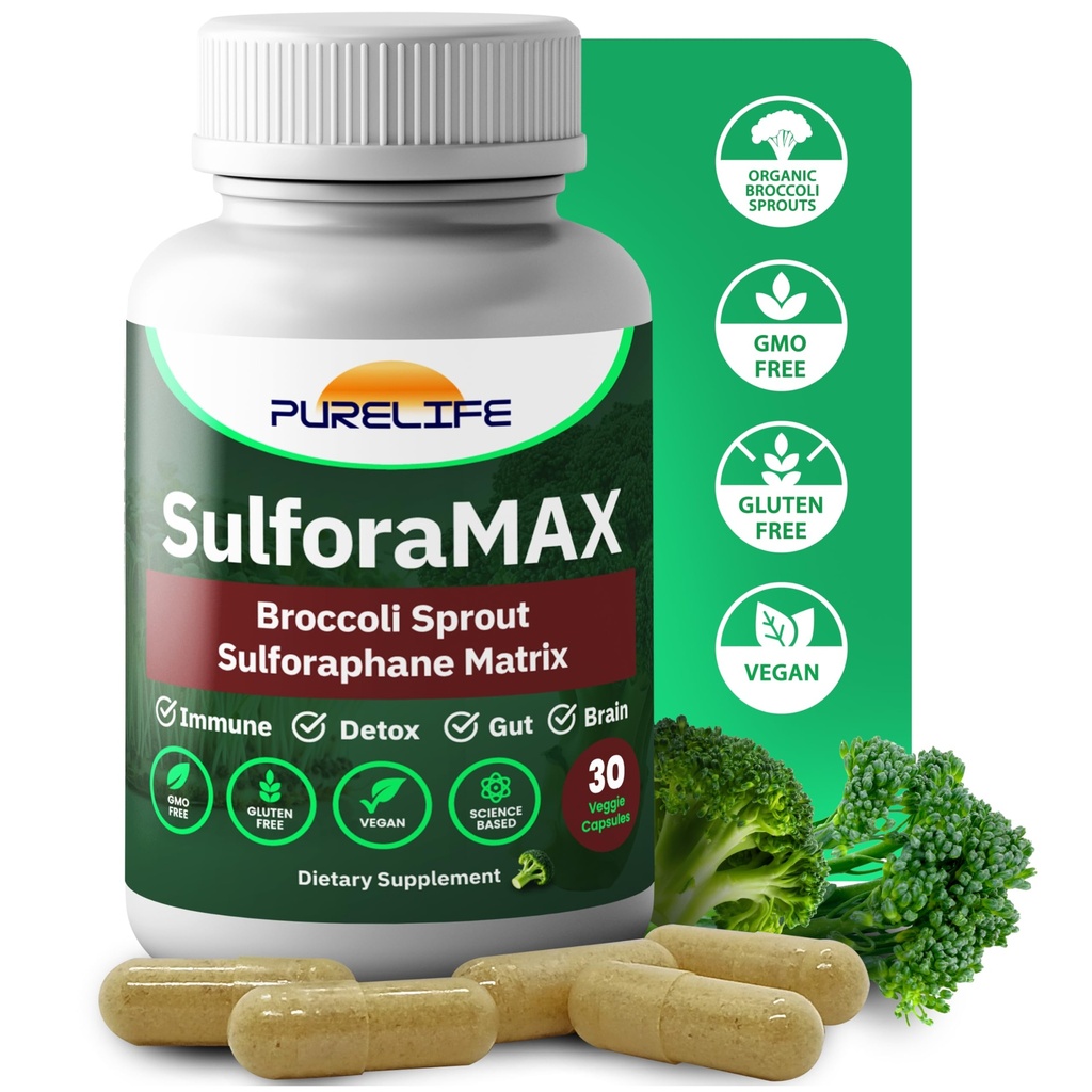 SulforaMAX - Sulforaphane Parsakaalin immuniteetin täydennysosa - [Aiemmin Regen-X] - Immuunituki, sydän, maksa, aivojen terveys täydentää - Vegan, ei-GMO, 10 000 MCG Sulforaphane (30 kasvissyöjän kapselit)