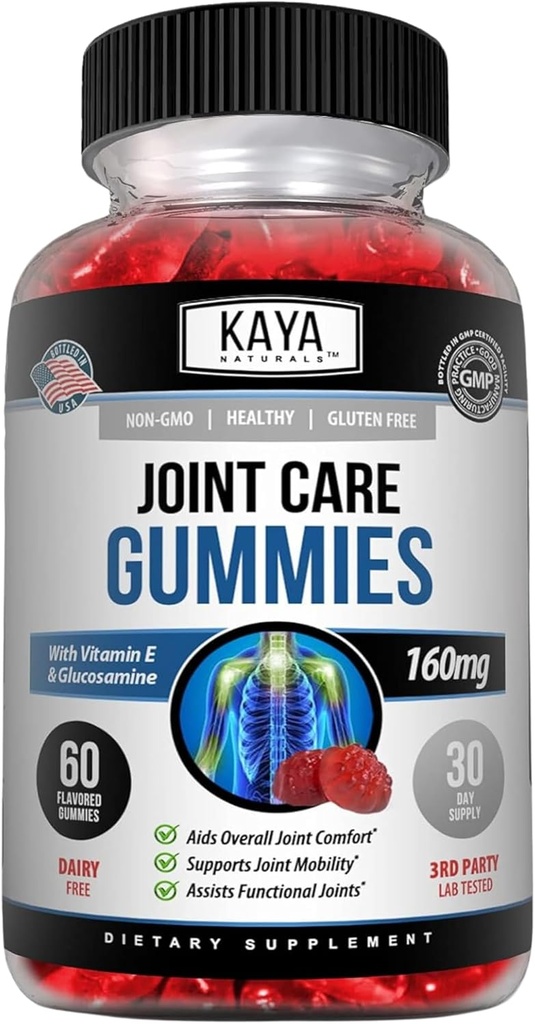 Kaya Naturals Mobility Care Gummies for Back, Polvet ja kädet - Joustavuus Tuki - Glukosamiini Gummies Paras immuuni tuki naisille ja miehille - 60