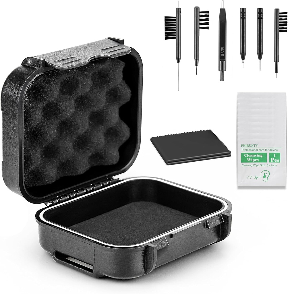 18 Pieces Set High Seal Vedenpitävä kuulolaite tapauksessa uutettavissa Paavo, Drop-Proof, Shock-Proof ja Crush-Proof varastointilaatikossa, kuulo-apuvälineet lisävarusteet kanssa puhdistuspakkausten puhdistustyökalu