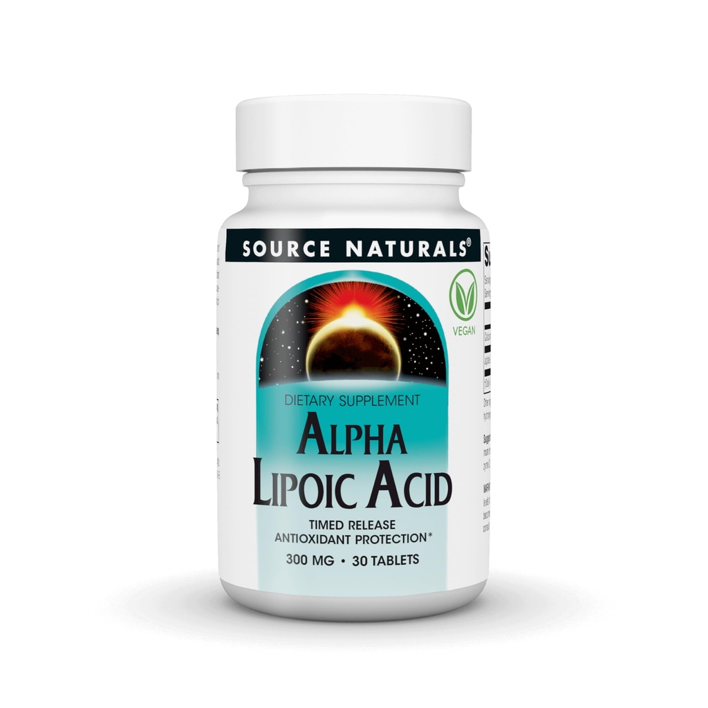 Source Naturals Alpha Lipoic Acid - tukee terveellistä sokeriaineenvaihduntaa, maksan toiminta & energiantuotanto*, 300 mg - 30 Tabletit