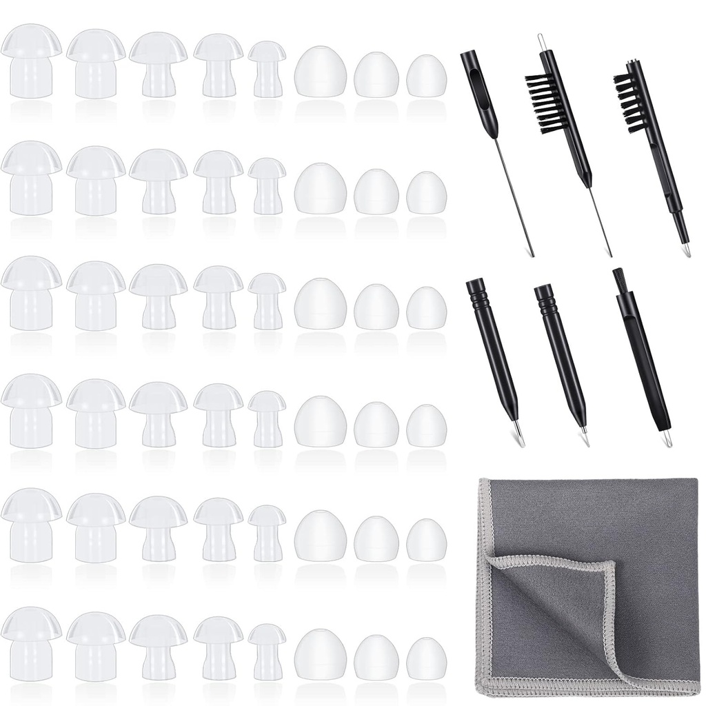 48 Pieces kuulolaite vinkkejä kuulolaite kupolit Universal kupolit korvakorvike, BTE äänenvahvistin tarvikkeet ja 7 Pieces puhdistus työkalut sametti laukku