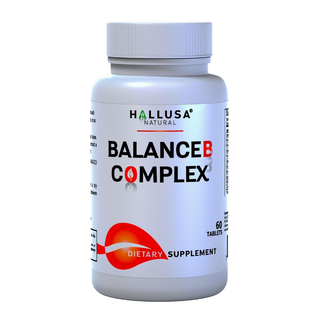 Hallusa Natural Vitamiini B Complex Biotiini, B12, B6, B5, B3, B2 ... Energia, aineenvaihdunta & hiusten tuki 60 tablettia